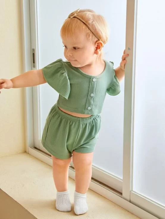 Baby Butterfly Sleeve Button Detail Tee & Shorts - Image 3