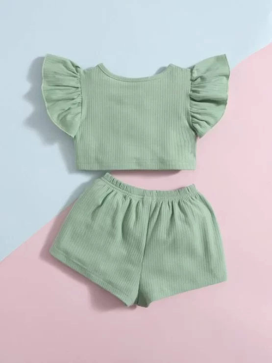 Baby Butterfly Sleeve Button Detail Tee & Shorts - Image 2