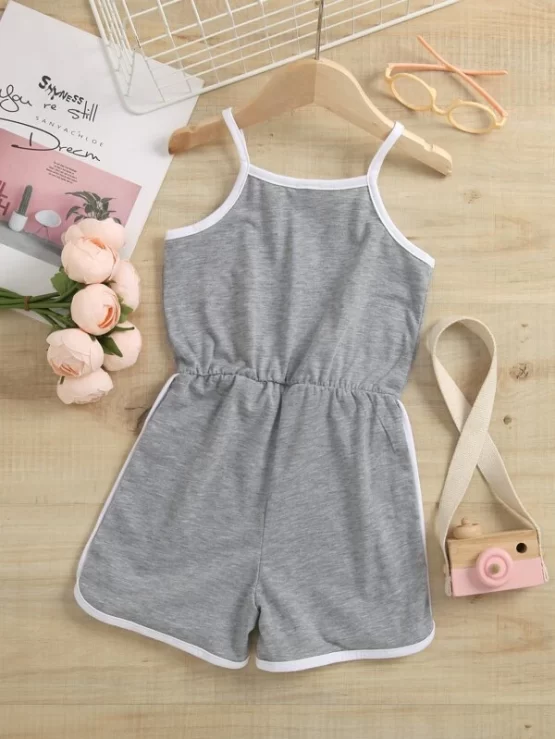 Toddler Girls Heart & Sheep Print Contrast Binding Cami Romper - Image 2