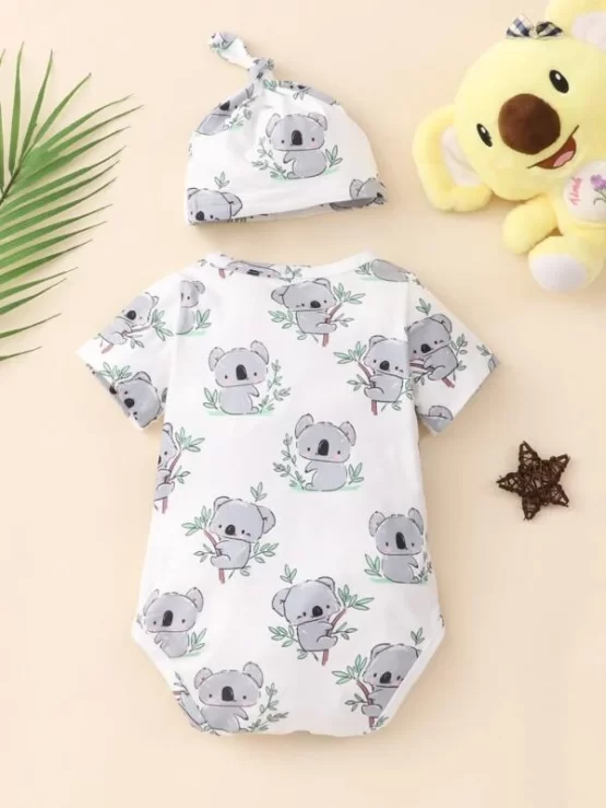 Baby Allover Koala Print V Neck Tee Bodysuit & Hat - Image 3