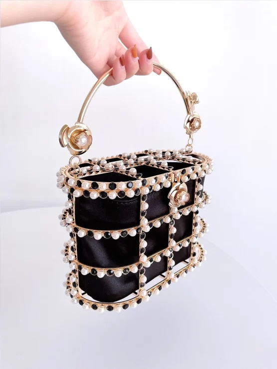 Mini Rhinestone & Faux Pearl Decor Bucket Bag - Image 5