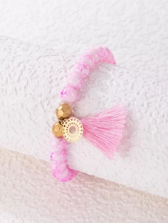 One Piece Tassel & Round Charm Beaded Bracelet - Image 3