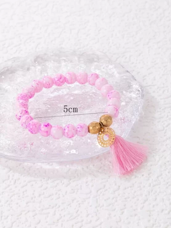 One Piece Tassel & Round Charm Beaded Bracelet - Image 2