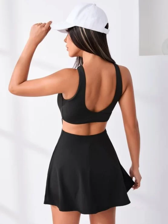 Plain Criss Cross Cut Out Active Back Dress - Image 3