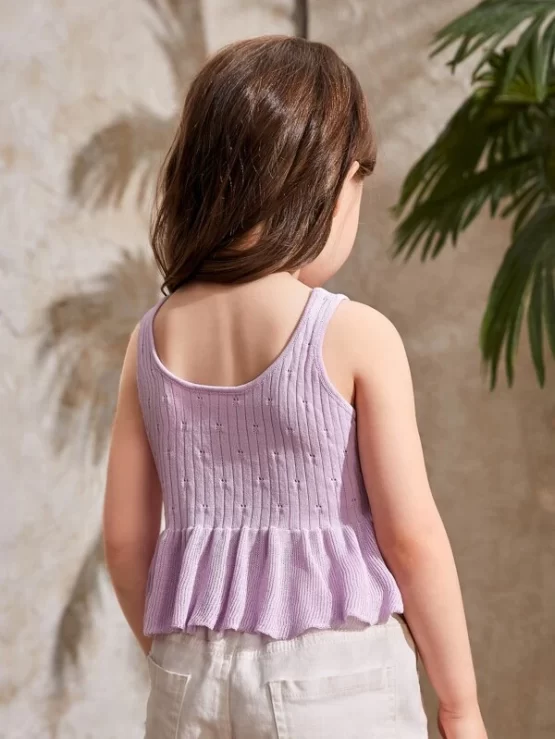 Toddler Girls Eyelet Detail Peplum Knit Button Front Top - Image 2