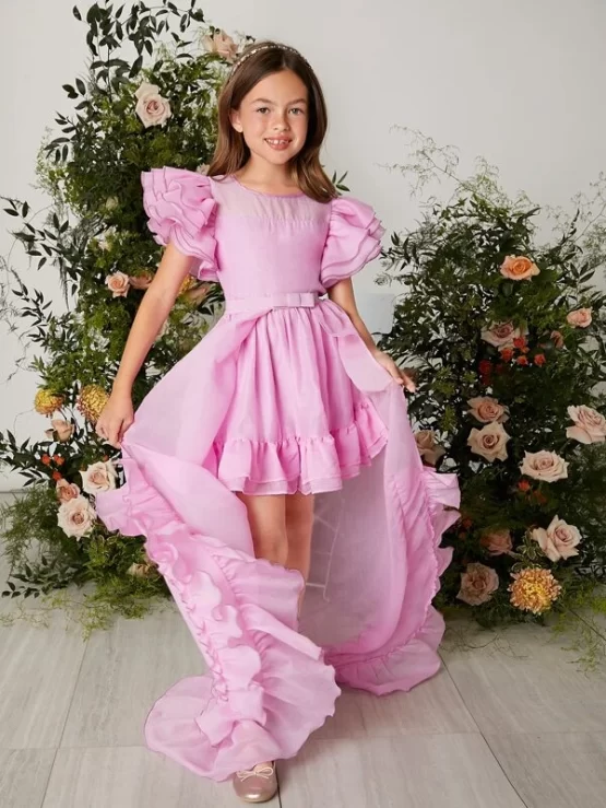 Girls Tiered Layer Ruffle Hem Sleeve Dress With Skirt - Image 2