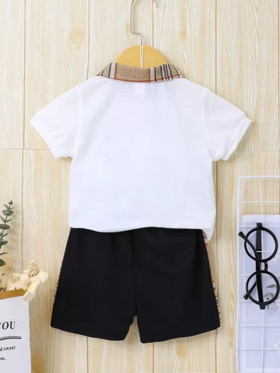 Baby Plaid Patched Pocket Polo Shirt & Shorts - Image 2