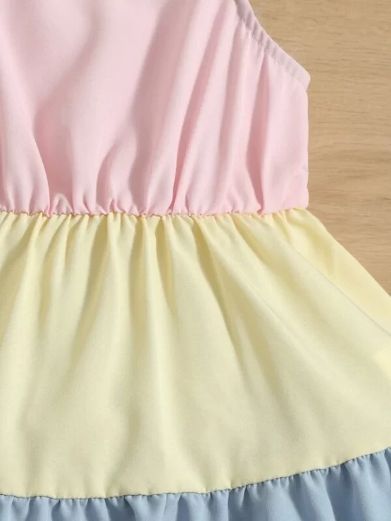 Baby Cute Color Block Ruffle Hem Cami Dress - Image 3