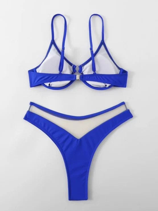 O-ring Contrast Mesh Underwire High Cut Bikini Swimsuit - Image 2