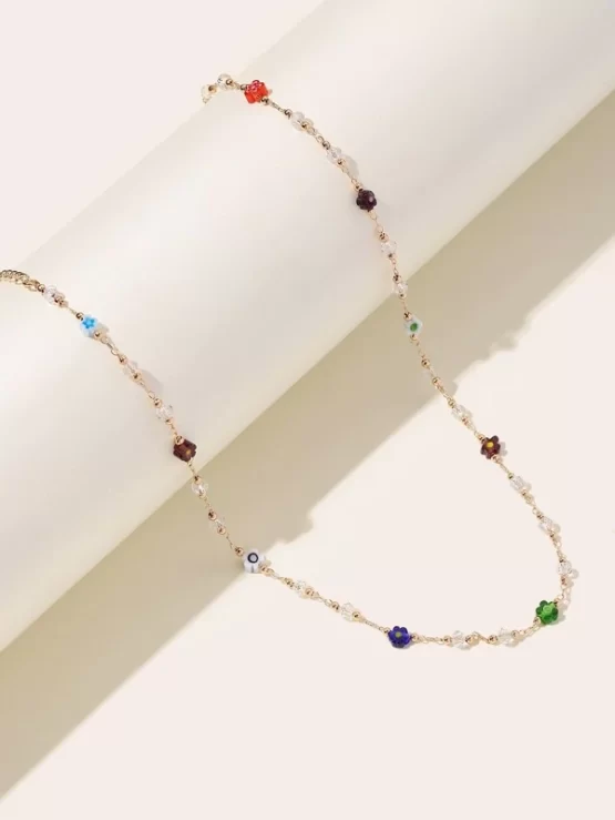 Fashionable Flower & Bead Chain Decor Necklace - Image 2
