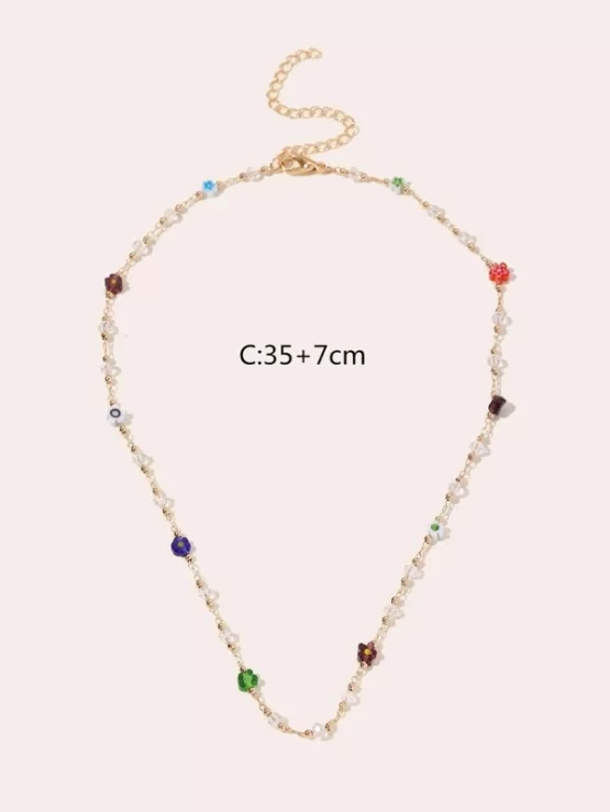 Fashionable Flower & Bead Chain Decor Necklace - Image 3