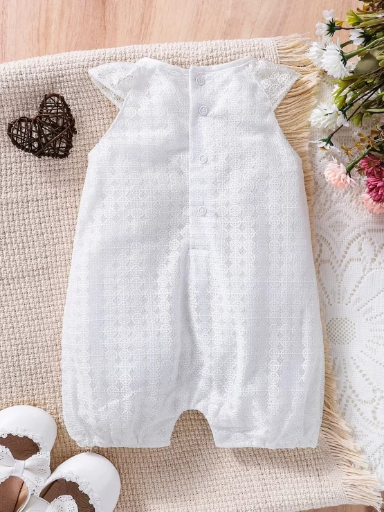 Baby Ruffle Plain Tank Trim Lace Romper - Image 2