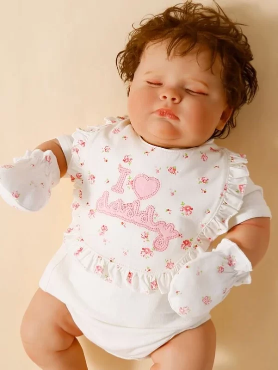 One piece Baby Flower Pattern Bib & One Pair Gloves - Image 2