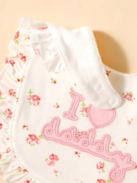 One piece Baby Flower Pattern Bib & One Pair Gloves - Image 3