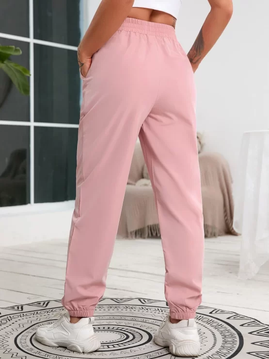 Plain Slant Pocket Sports Elastic Waist Pants - Image 3