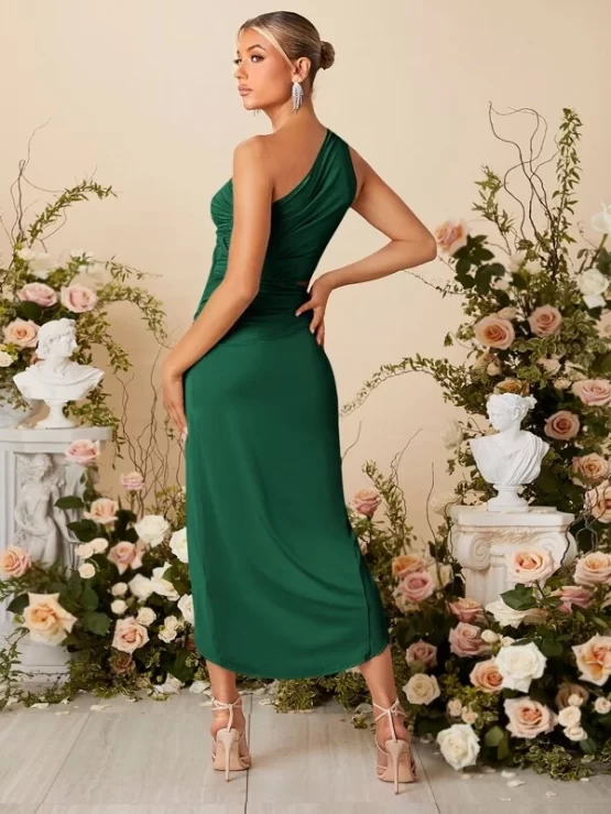 One Shoulder Cut Out Bridesmaid Wrap Dress - Image 5