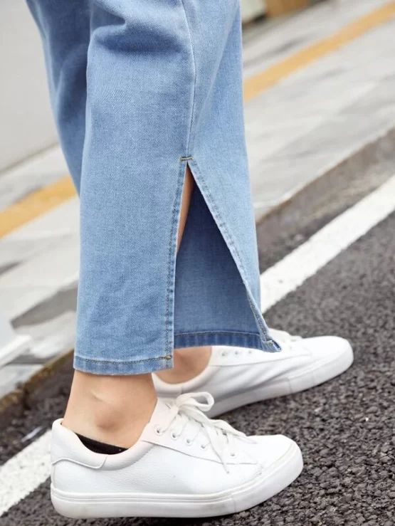 Teen Girls High Waist Ruffle Hem Straight Leg Jeans - Image 2