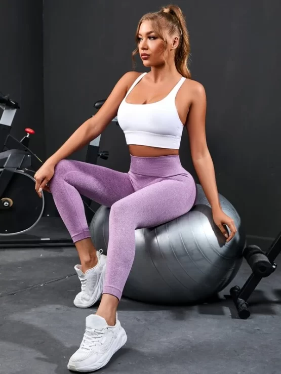 Seamless Wide Waistband Sports Leggings - Image 4