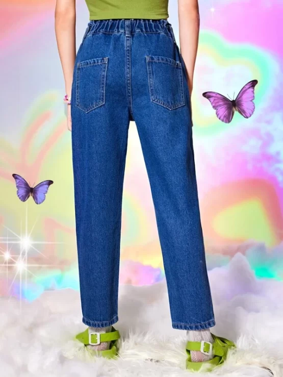 Girls Paperbag Waist Slant Knot Pocket Jeans - Image 3