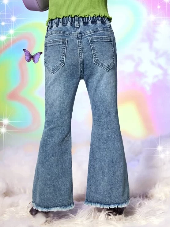 Toddler Girls Ripped Raw Hem Flare Leg Jeans - Image 3