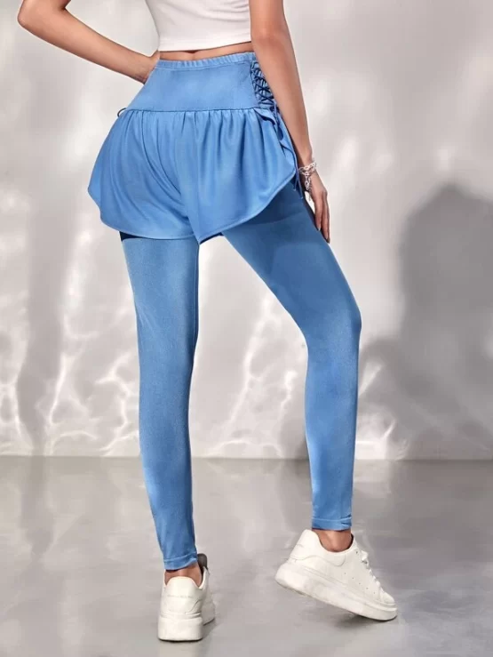 Lace-up Side Ruffle Trim 2 In 1 Sports Leggings - Image 2