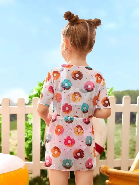 Toddler Girls 3pack Random Donuts Print Bikini Swimsuit With Kimono - Image 2