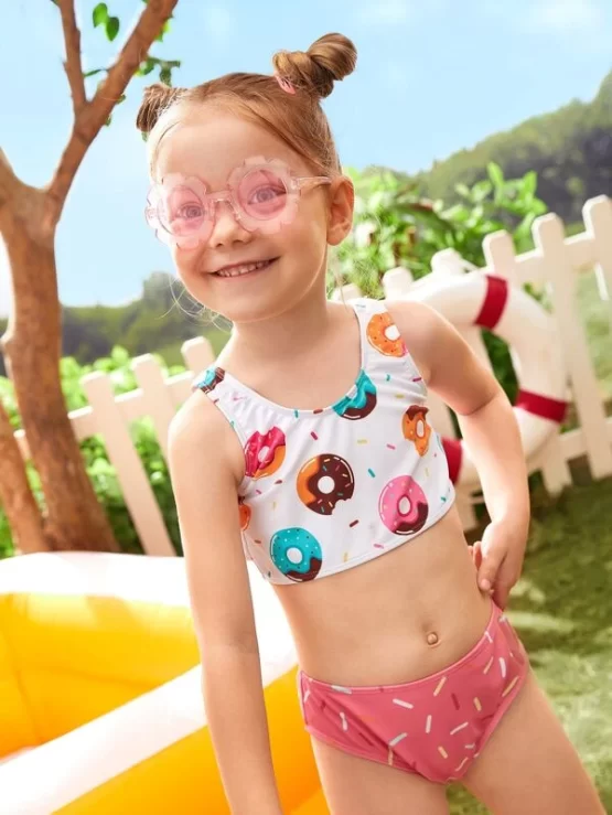 Toddler Girls 3pack Random Donuts Print Bikini Swimsuit With Kimono - Image 3