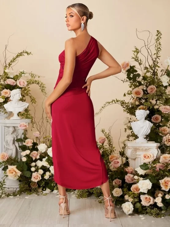 One Shoulder Cut Out Bridesmaid Wrap Dress - Image 7