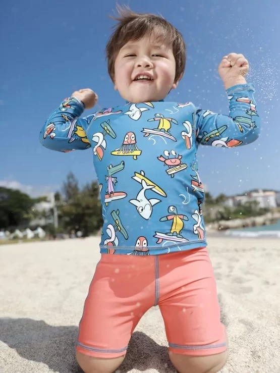 Baby Cute Zipper Cartoon Graphic Swimsuit