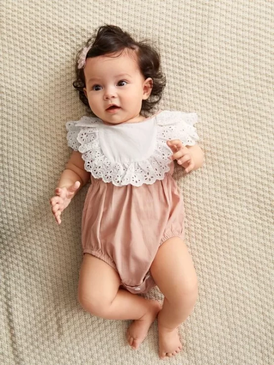 Baby Eyelet Embroidery Ruffle Trim Bodysuit