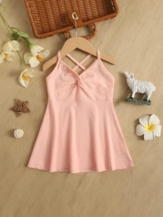 Baby Twist Criss Cross Rib-Knit Back Cami Dress