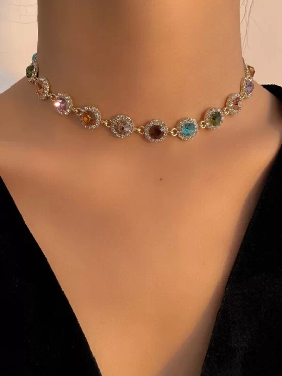 Glamorous Multicolor Rhinestone Decor Choker