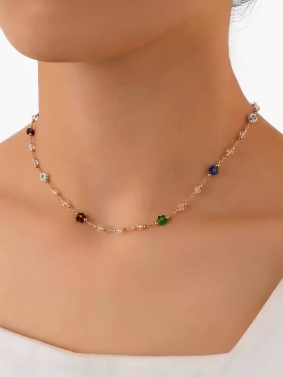 Fashionable Flower & Bead Chain Decor Necklace
