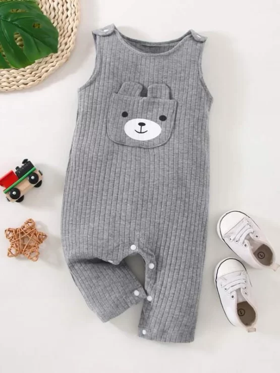 Baby Cartoon Graphic Pocket Patched Tank Graphic Jumpsuit - Image 6