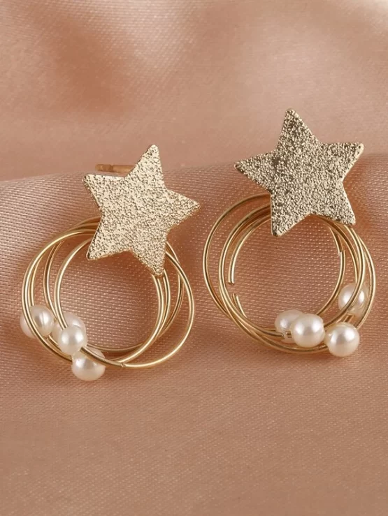 Star & Faux Pearl Fashionable Decor Drop Earrings