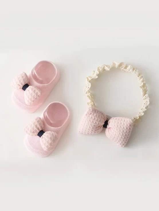 One Pair Baby Bow Decor Socks & One Piece Hair Band - Image 4