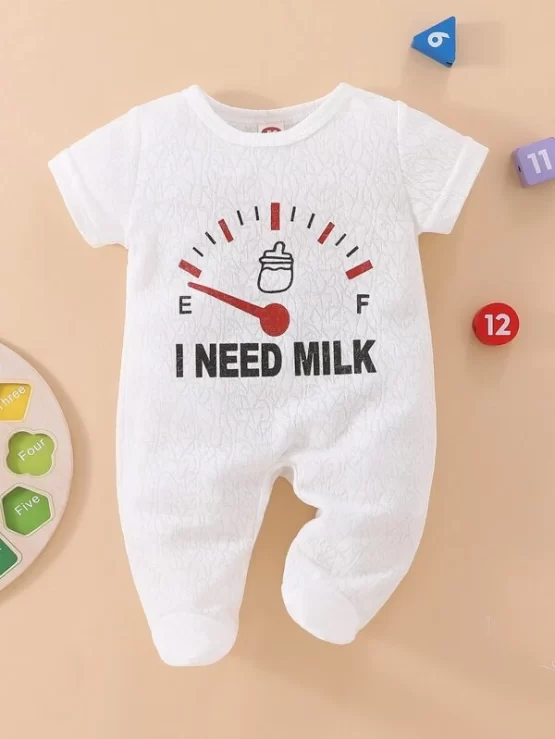 Baby Slogan Footed Sleep Graphic Jumpsuit