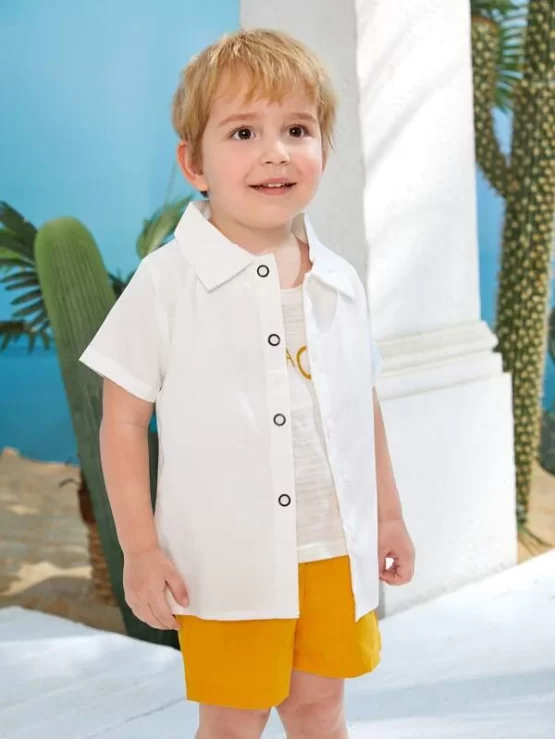 Toddler Boys Colorblock Button Front Shirt & Shorts Without Tee