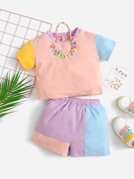 Baby Casual Multicolor Color Block Tee & Shorts