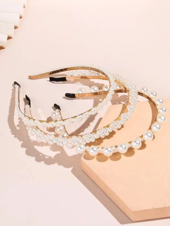 Three Pieces Glamorous Faux Pearl Decor Hair Hoop