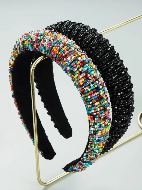 Two Pieces Casual Glass Beaded Wide Headband