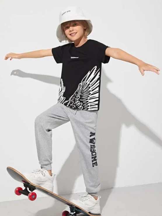 Boys Letter and Wing Tee and Sweatpants Set