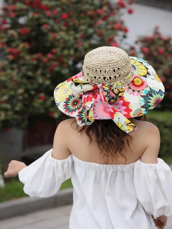One Piece Boho Multicolor Graphic Straw Hat