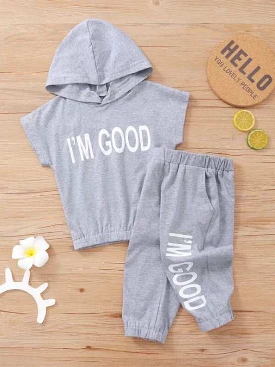 Toddler Boys Slogan Graphic Hooded Tee & Sweatpants