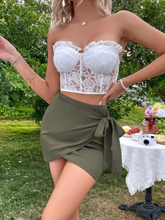 Solid Bodycon High Waist Knot Side Wrap Skirt