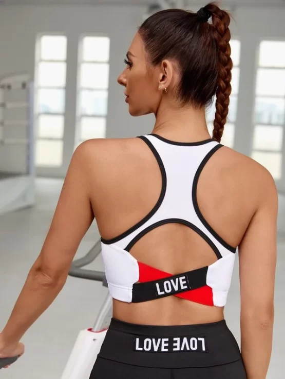 Medium Support Letter Tape Back Binding Sports Bra - Image 2