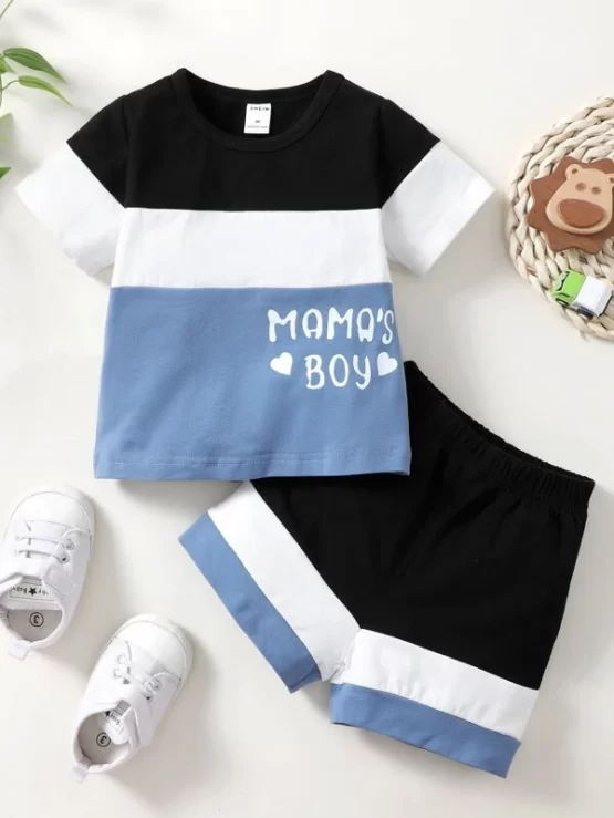 Baby Letter Graphic Color Block Tee & Shorts