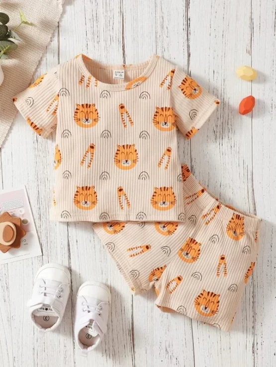Baby Cartoon Graphic Rib-Knit Tee & Shorts