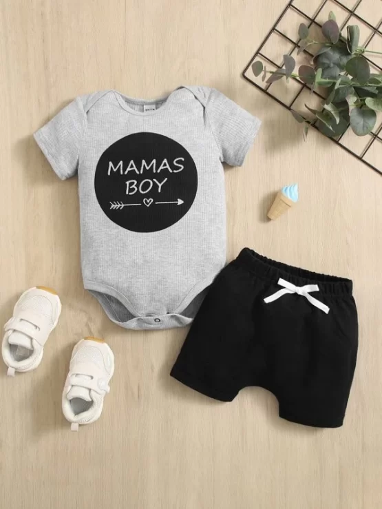 Baby Letter Graphic Bodysuit & Bow Front Shorts