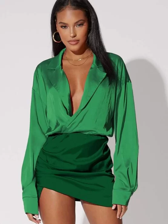 BAE Colorblock Drop Shoulder Lapel Neck Dress